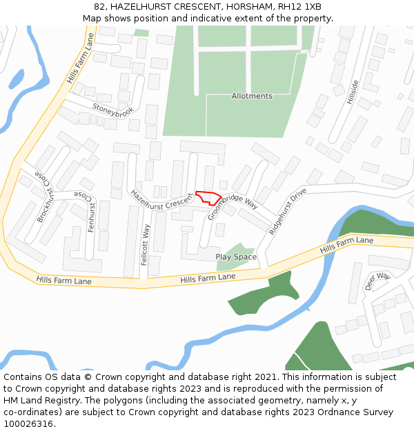 82, HAZELHURST CRESCENT, HORSHAM, RH12 1XB: Location map and indicative extent of plot