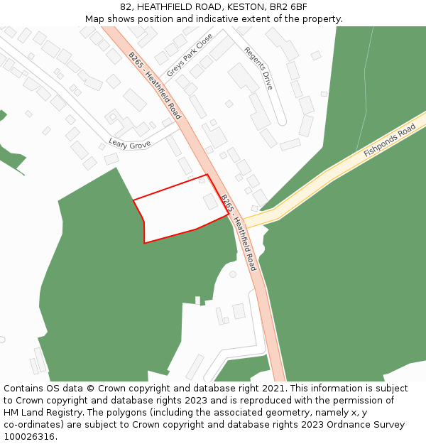 82, HEATHFIELD ROAD, KESTON, BR2 6BF: Location map and indicative extent of plot