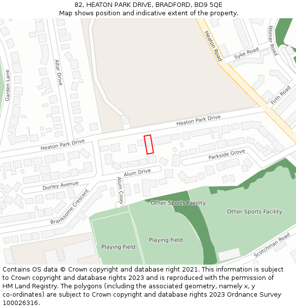 82, HEATON PARK DRIVE, BRADFORD, BD9 5QE: Location map and indicative extent of plot