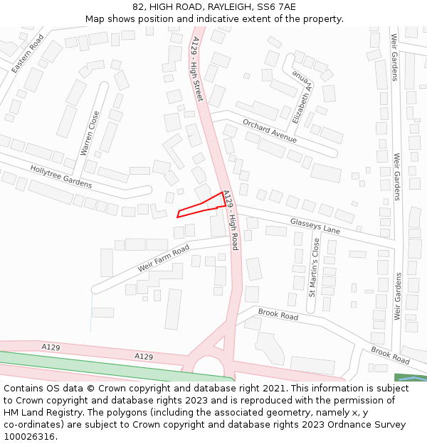 82, HIGH ROAD, RAYLEIGH, SS6 7AE: Location map and indicative extent of plot