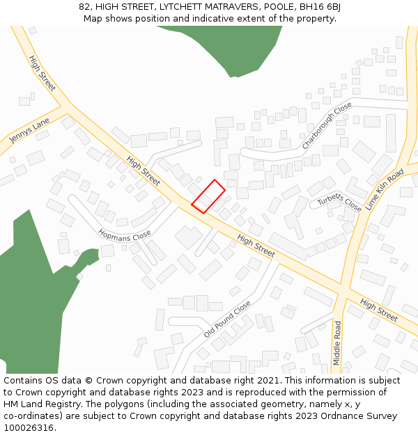 82, HIGH STREET, LYTCHETT MATRAVERS, POOLE, BH16 6BJ: Location map and indicative extent of plot