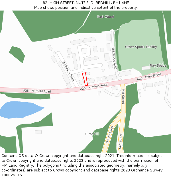 82, HIGH STREET, NUTFIELD, REDHILL, RH1 4HE: Location map and indicative extent of plot