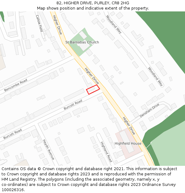 82, HIGHER DRIVE, PURLEY, CR8 2HG: Location map and indicative extent of plot