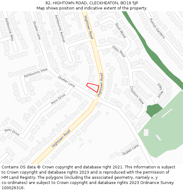 82, HIGHTOWN ROAD, CLECKHEATON, BD19 5JP: Location map and indicative extent of plot