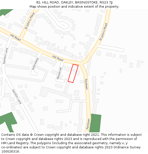 82, HILL ROAD, OAKLEY, BASINGSTOKE, RG23 7JJ: Location map and indicative extent of plot