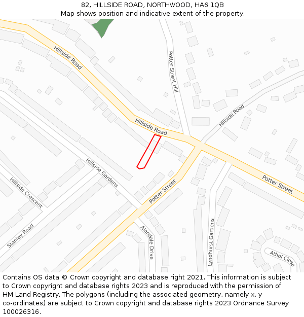82, HILLSIDE ROAD, NORTHWOOD, HA6 1QB: Location map and indicative extent of plot