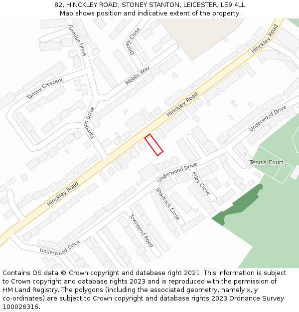82, HINCKLEY ROAD, STONEY STANTON, LEICESTER, LE9 4LL: Location map and indicative extent of plot