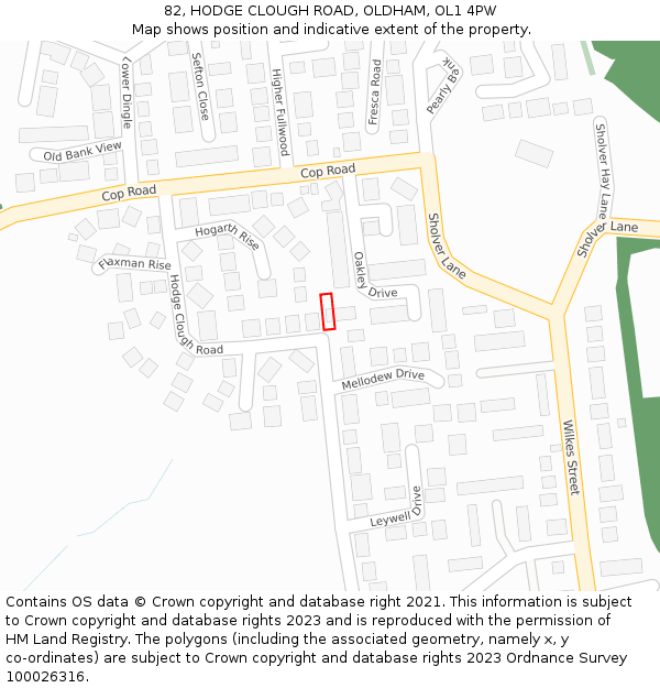 82, HODGE CLOUGH ROAD, OLDHAM, OL1 4PW: Location map and indicative extent of plot