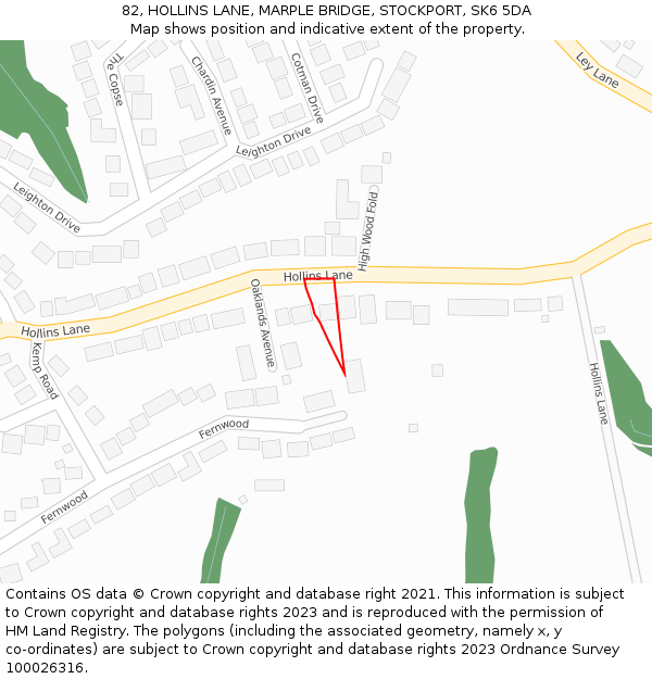 82, HOLLINS LANE, MARPLE BRIDGE, STOCKPORT, SK6 5DA: Location map and indicative extent of plot