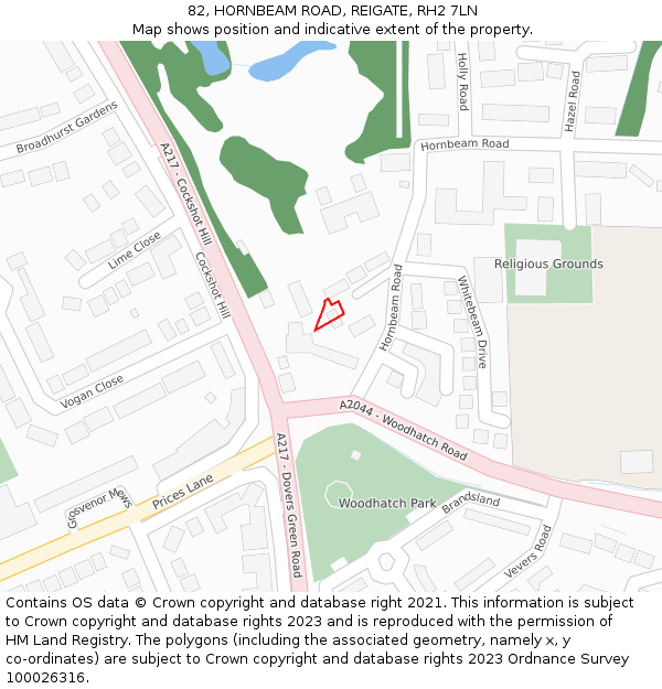 82, HORNBEAM ROAD, REIGATE, RH2 7LN: Location map and indicative extent of plot