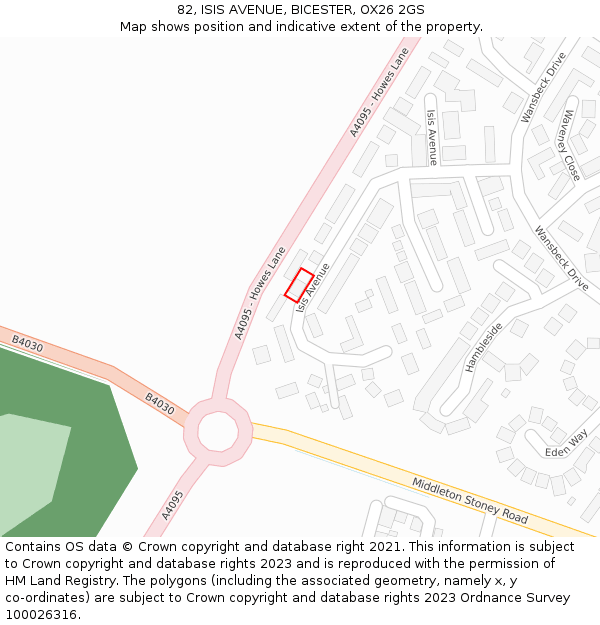 82, ISIS AVENUE, BICESTER, OX26 2GS: Location map and indicative extent of plot