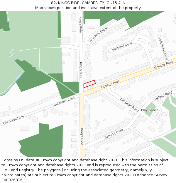 82, KINGS RIDE, CAMBERLEY, GU15 4LN: Location map and indicative extent of plot