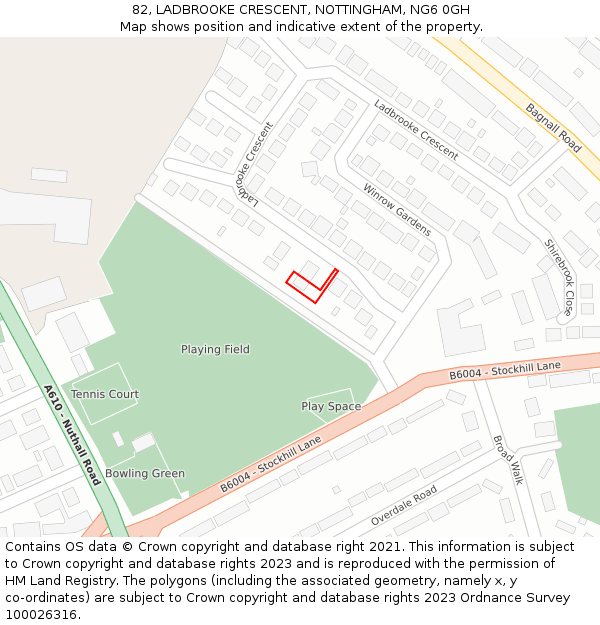 82, LADBROOKE CRESCENT, NOTTINGHAM, NG6 0GH: Location map and indicative extent of plot