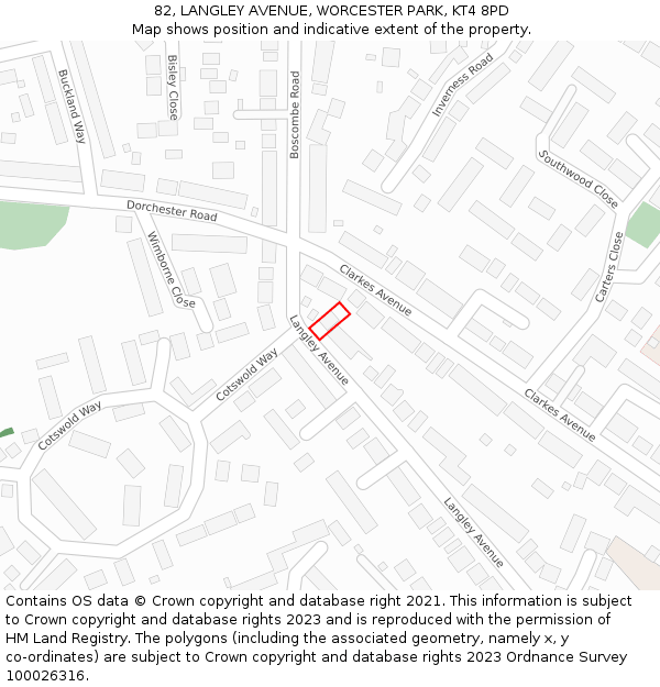 82, LANGLEY AVENUE, WORCESTER PARK, KT4 8PD: Location map and indicative extent of plot