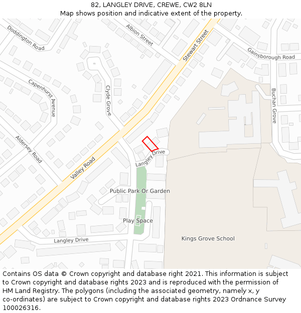 82, LANGLEY DRIVE, CREWE, CW2 8LN: Location map and indicative extent of plot