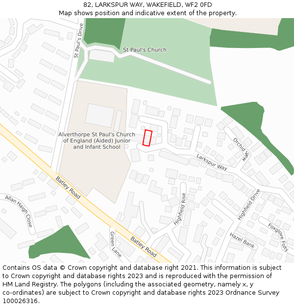 82, LARKSPUR WAY, WAKEFIELD, WF2 0FD: Location map and indicative extent of plot