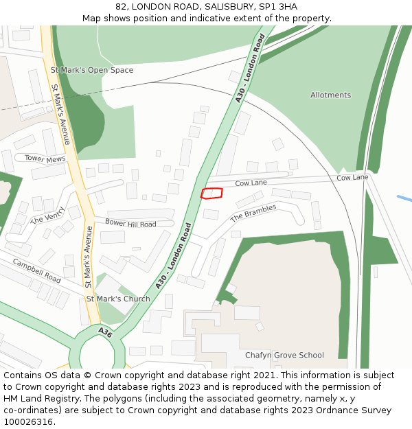 82, LONDON ROAD, SALISBURY, SP1 3HA: Location map and indicative extent of plot