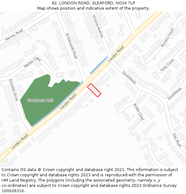 82, LONDON ROAD, SLEAFORD, NG34 7LP: Location map and indicative extent of plot
