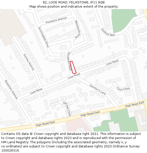 82, LOOE ROAD, FELIXSTOWE, IP11 9QB: Location map and indicative extent of plot