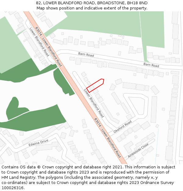 82, LOWER BLANDFORD ROAD, BROADSTONE, BH18 8ND: Location map and indicative extent of plot