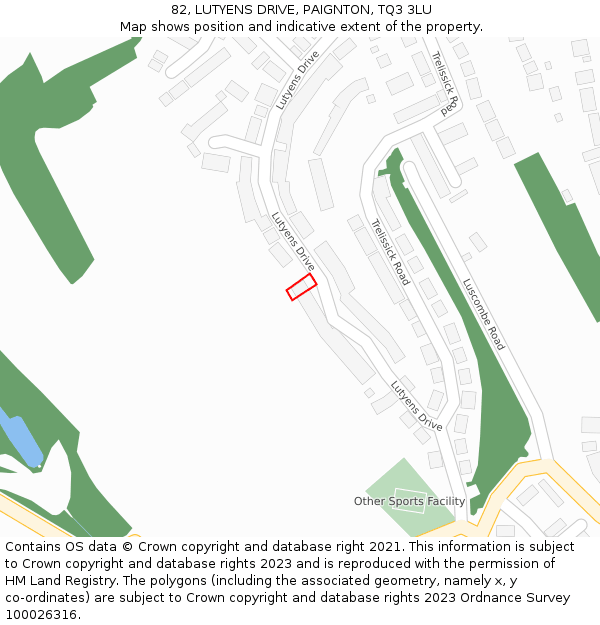 82, LUTYENS DRIVE, PAIGNTON, TQ3 3LU: Location map and indicative extent of plot