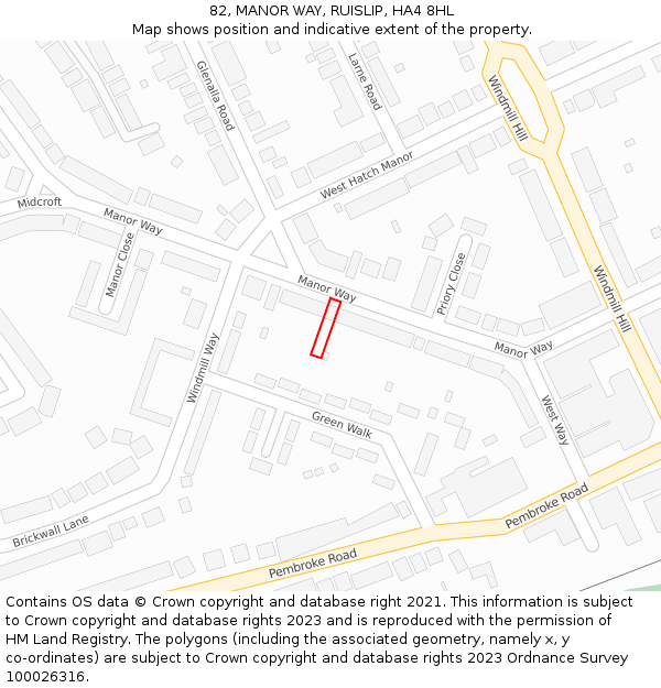 82, MANOR WAY, RUISLIP, HA4 8HL: Location map and indicative extent of plot