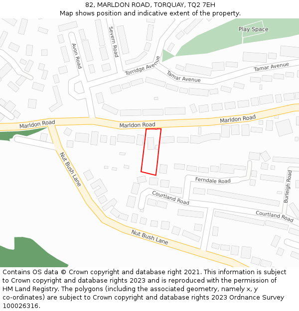 82, MARLDON ROAD, TORQUAY, TQ2 7EH: Location map and indicative extent of plot