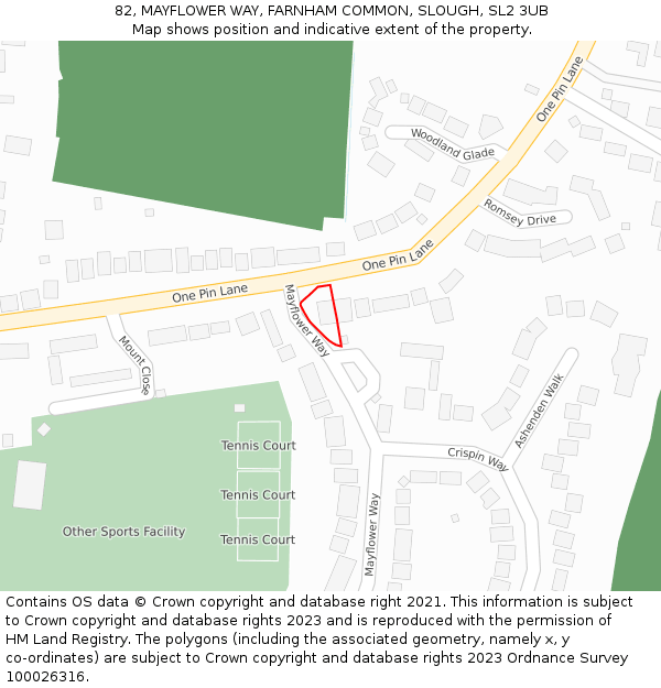 82, MAYFLOWER WAY, FARNHAM COMMON, SLOUGH, SL2 3UB: Location map and indicative extent of plot