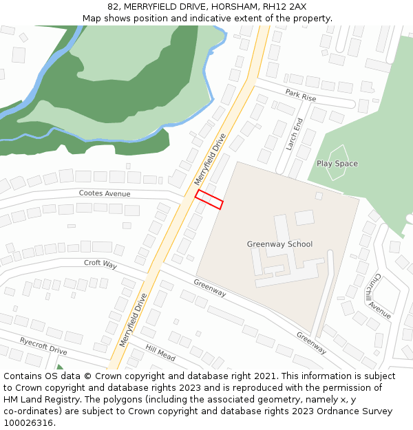 82, MERRYFIELD DRIVE, HORSHAM, RH12 2AX: Location map and indicative extent of plot