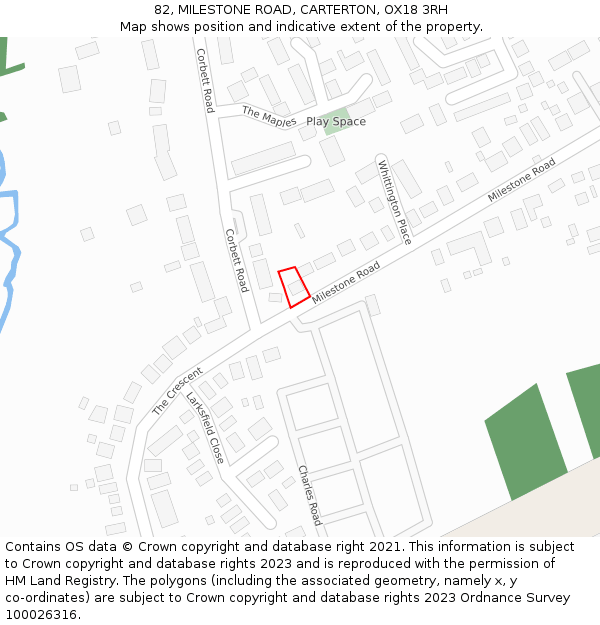 82, MILESTONE ROAD, CARTERTON, OX18 3RH: Location map and indicative extent of plot