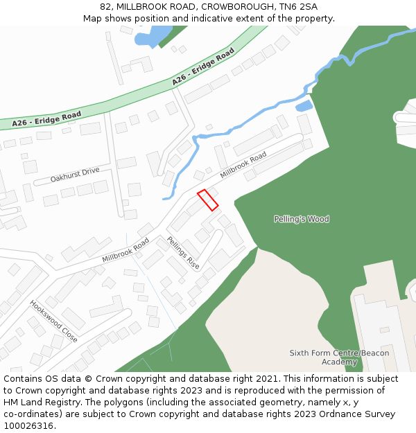 82, MILLBROOK ROAD, CROWBOROUGH, TN6 2SA: Location map and indicative extent of plot