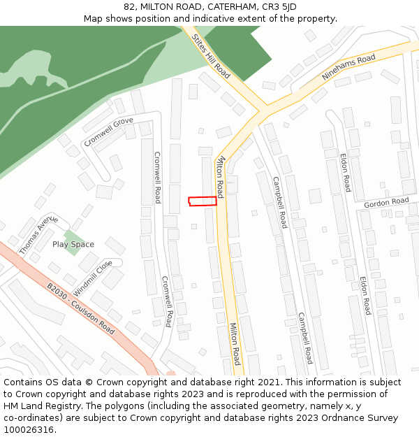 82, MILTON ROAD, CATERHAM, CR3 5JD: Location map and indicative extent of plot