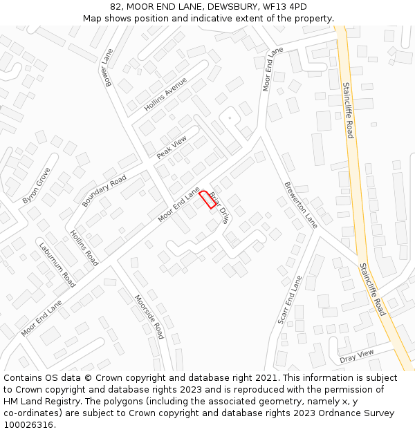 82, MOOR END LANE, DEWSBURY, WF13 4PD: Location map and indicative extent of plot