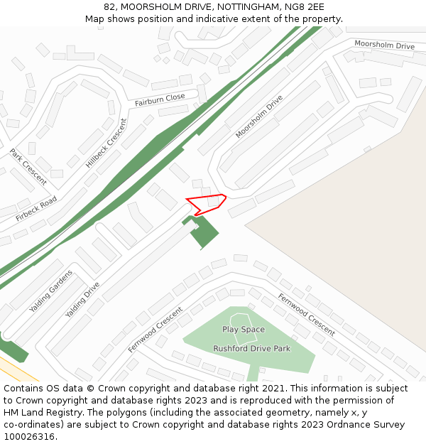 82, MOORSHOLM DRIVE, NOTTINGHAM, NG8 2EE: Location map and indicative extent of plot