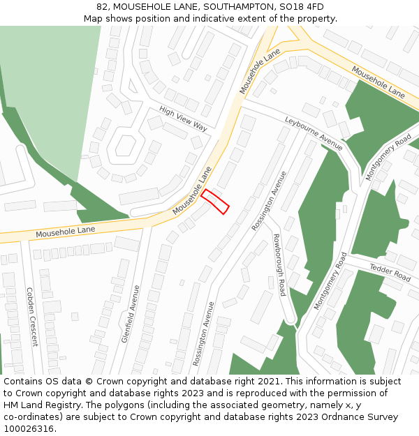 82, MOUSEHOLE LANE, SOUTHAMPTON, SO18 4FD: Location map and indicative extent of plot