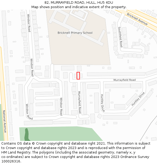 82, MURRAYFIELD ROAD, HULL, HU5 4DU: Location map and indicative extent of plot