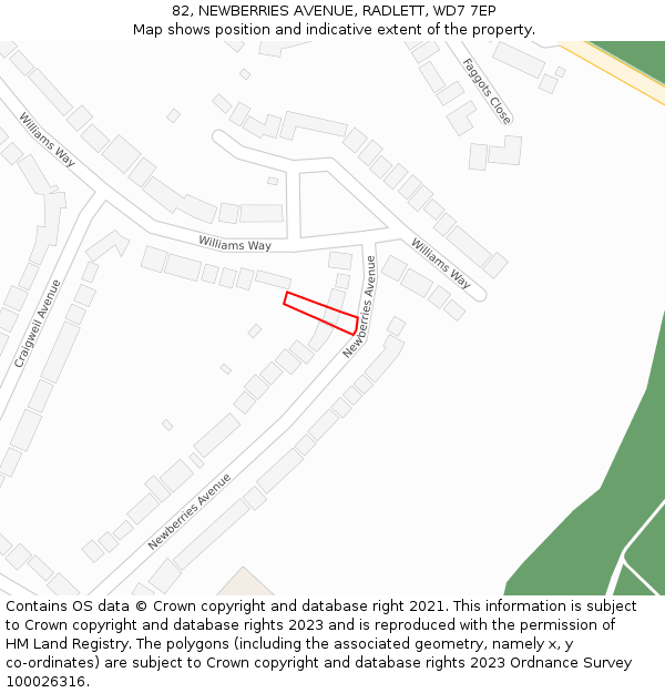 82, NEWBERRIES AVENUE, RADLETT, WD7 7EP: Location map and indicative extent of plot