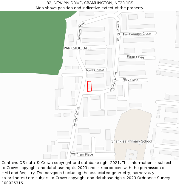 82, NEWLYN DRIVE, CRAMLINGTON, NE23 1RS: Location map and indicative extent of plot