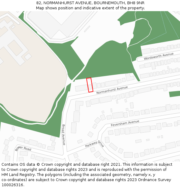 82, NORMANHURST AVENUE, BOURNEMOUTH, BH8 9NR: Location map and indicative extent of plot