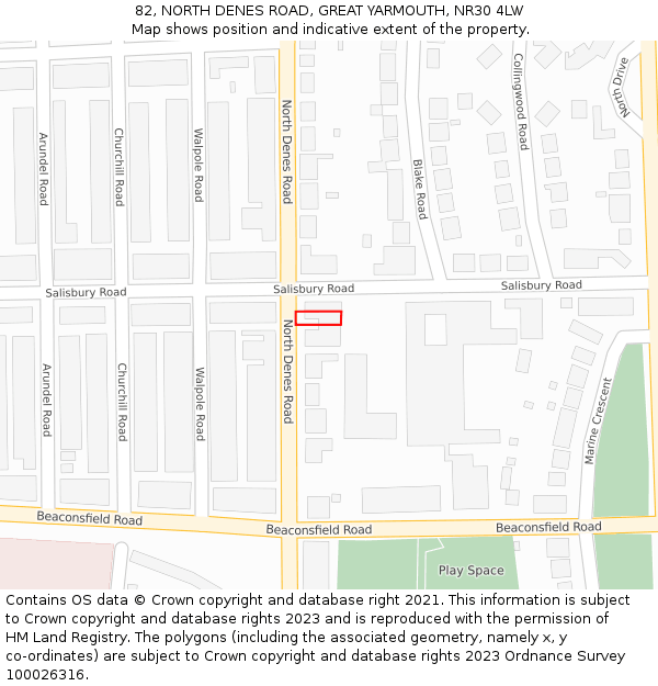 82, NORTH DENES ROAD, GREAT YARMOUTH, NR30 4LW: Location map and indicative extent of plot