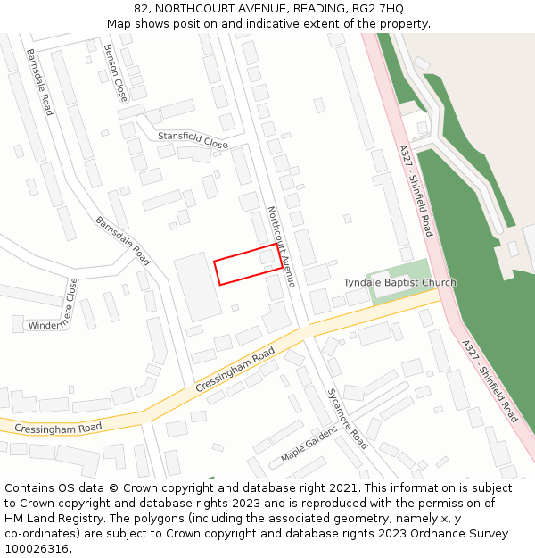 82, NORTHCOURT AVENUE, READING, RG2 7HQ: Location map and indicative extent of plot