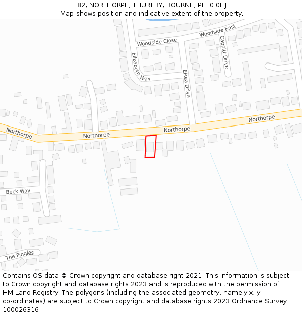 82, NORTHORPE, THURLBY, BOURNE, PE10 0HJ: Location map and indicative extent of plot