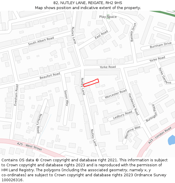 82, NUTLEY LANE, REIGATE, RH2 9HS: Location map and indicative extent of plot