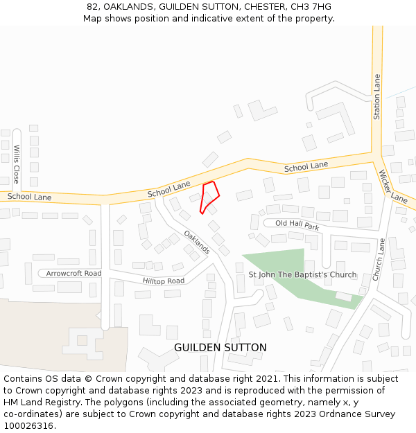 82, OAKLANDS, GUILDEN SUTTON, CHESTER, CH3 7HG: Location map and indicative extent of plot
