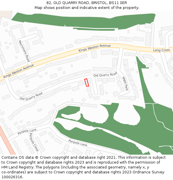 82, OLD QUARRY ROAD, BRISTOL, BS11 0ER: Location map and indicative extent of plot