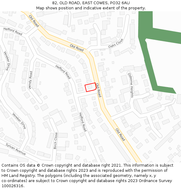 82, OLD ROAD, EAST COWES, PO32 6AU: Location map and indicative extent of plot