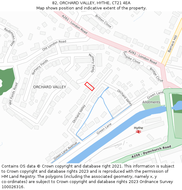 82, ORCHARD VALLEY, HYTHE, CT21 4EA: Location map and indicative extent of plot