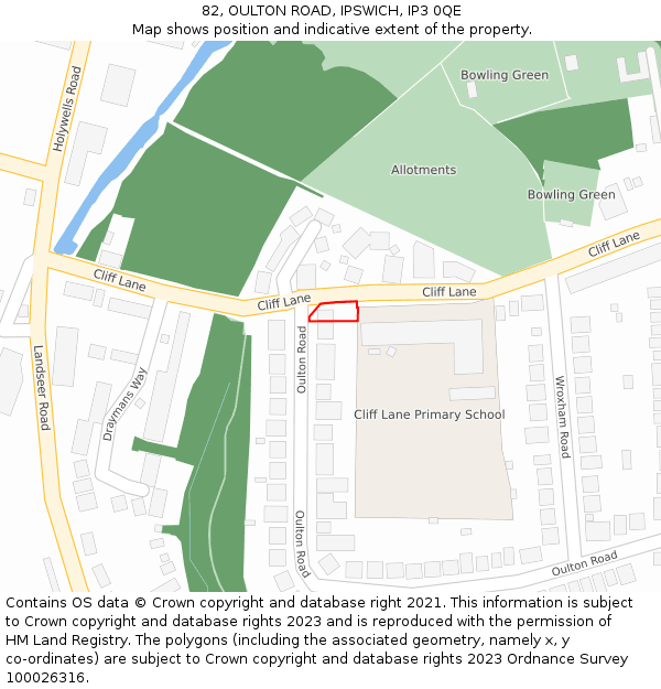 82, OULTON ROAD, IPSWICH, IP3 0QE: Location map and indicative extent of plot