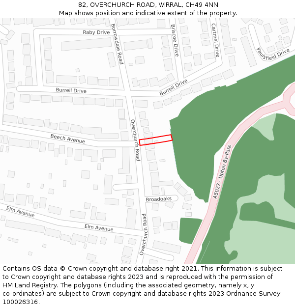 82, OVERCHURCH ROAD, WIRRAL, CH49 4NN: Location map and indicative extent of plot