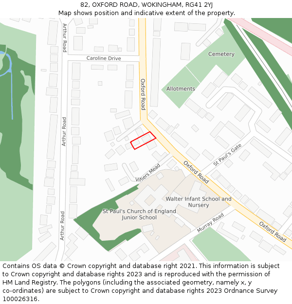 82, OXFORD ROAD, WOKINGHAM, RG41 2YJ: Location map and indicative extent of plot